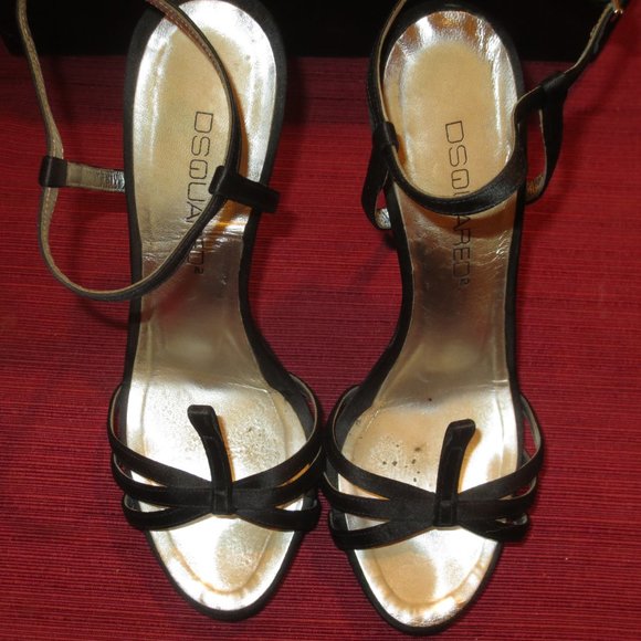 DSQUARED2 Black Satin Metal High Heel Platform Sandals - Picture 9 of 10